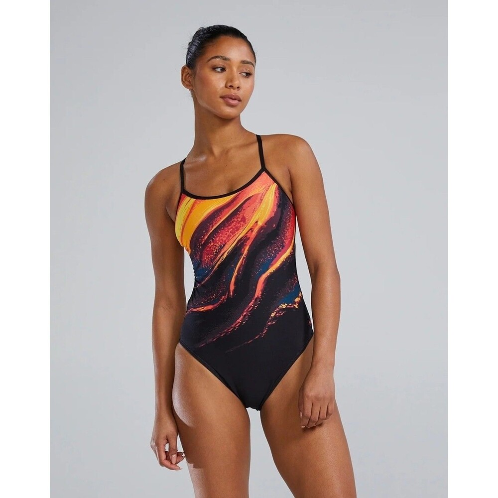 TYR Durafast One Women's Vesuvius Orange Red Cutoutfit 1 PC Swim Sz 32 New